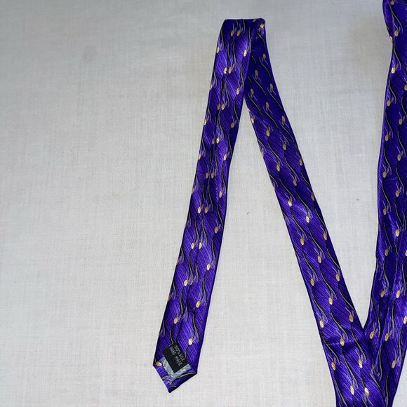 Belisi Men’s Dress Tie Size 57” Purple Wave Pattern Silk Business Formal Party - Picture 7 of 12